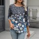 thumbnail image 1 of TaTaai Loose Printed T-Shirt Lightweight Comfortable Women's Fashion Casual Button Round Neck 3/4 Sleeve All Season Daily Versatile Blouse Gift, 1 of 7