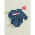 thumbnail image 3 of Suealasg Baby Girls Romper 3 6 12 18 Months Infant Girls Long Sleeve Flower Print Romper Headband 2pcs Fall Clothes, 3 of 8