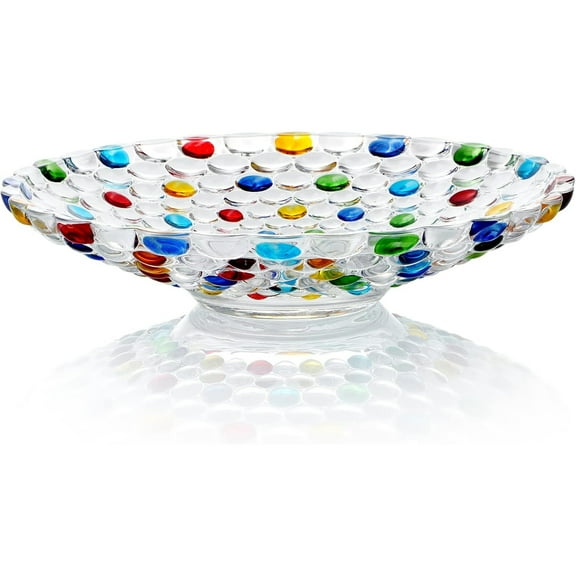 CLEANCOOL 11.5'' Glass Crystal Bowl Centerpiece, Colorful Fruit Display Bowl, Decorative Large Glass Bowl for Kitchen Counter, Dining Room, Wedding Decor