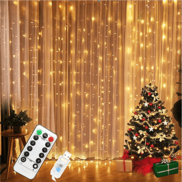 Cortina de luz LED solar de cobre con control remoto por USB, cadena de luces de alambre de cobre, luz decorativa navideña para dormitorio y patio