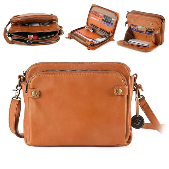 Crossbody Leather Shoulder Bags and Clutches, Women's 3 layer Multiple Compartments Clutch Purse Handbag Off-Crossbody
