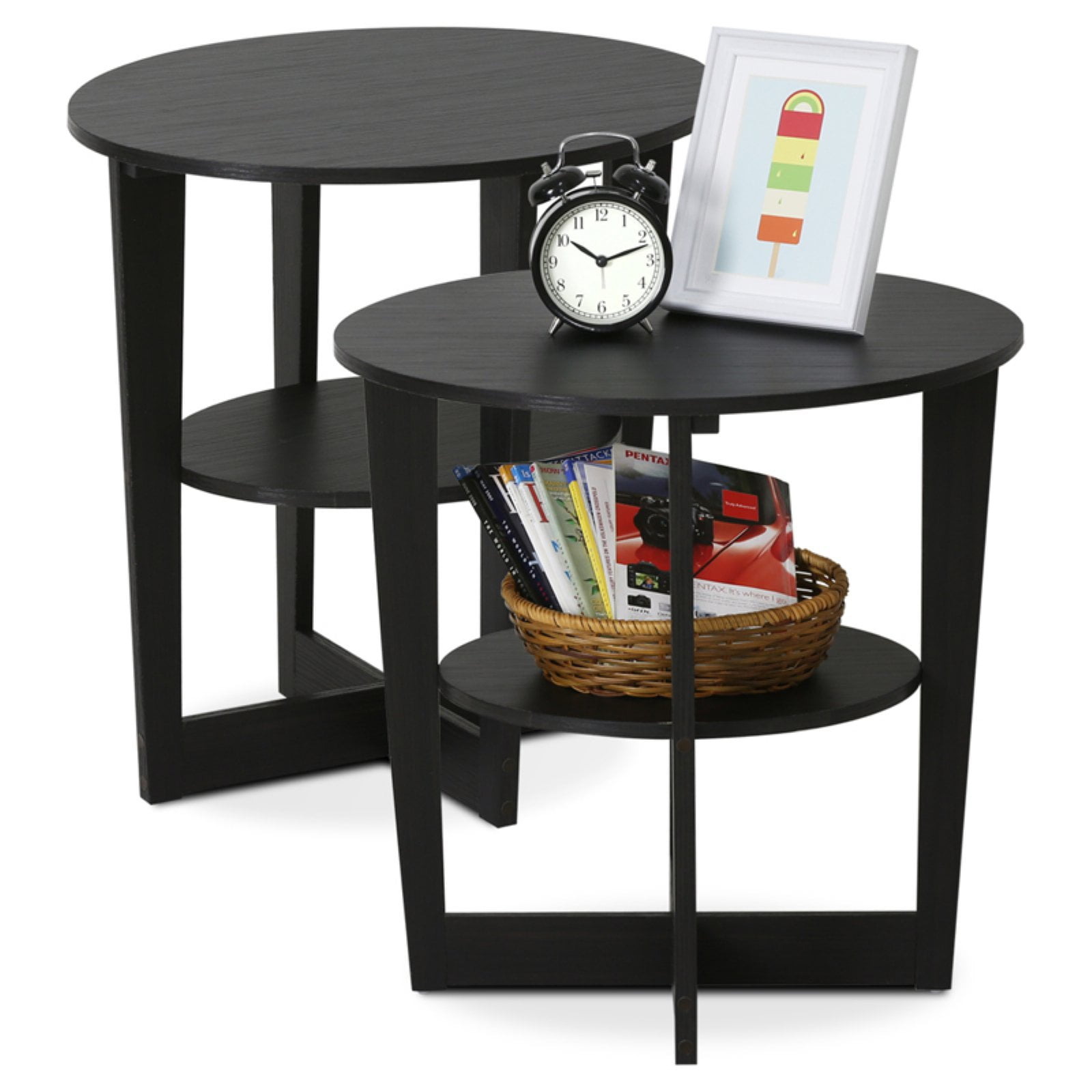 Furinno JAYA Oval End Table, Walnut, Set of 2