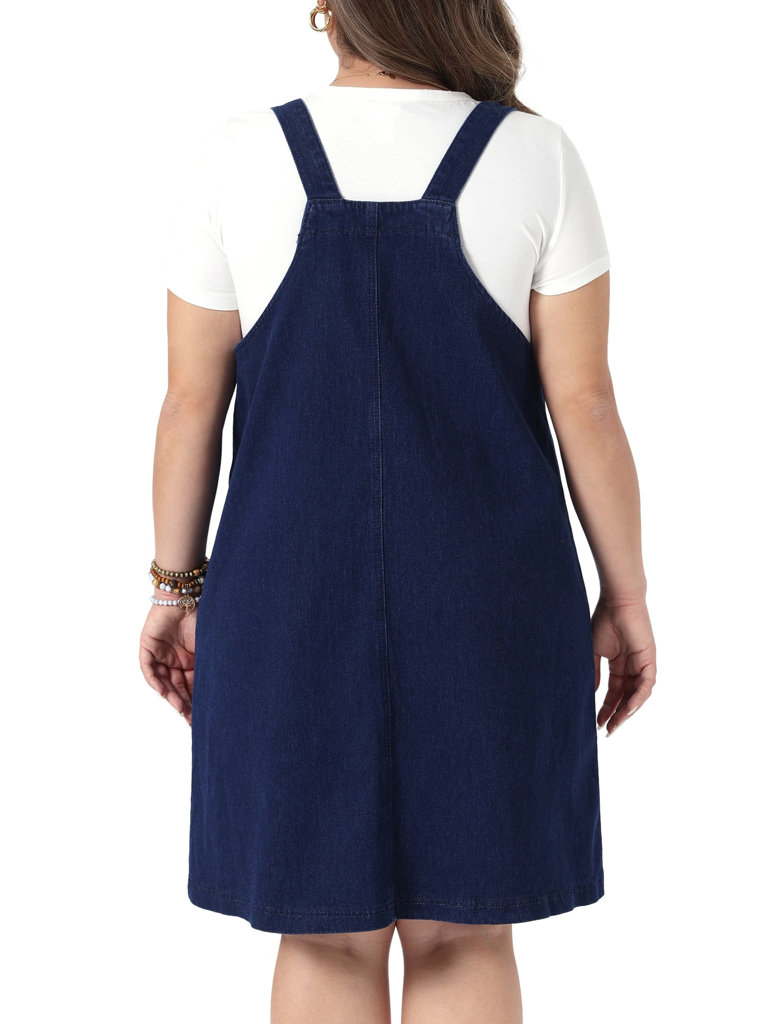 DARING DIVA Women's Plus Denim Overalls Adjustable Strap Dress 4X Dark Blue
