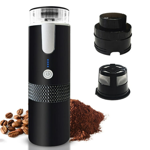 Camping Portable Electric Espresso Coffee Machines 6oz Single Serve Mini Coffee Maker with Cup Coffee Powder and Capsule Bin 1200mAh Rechargeable Battery Automatic Brew for Camping