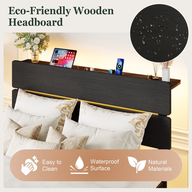 Amolife Queen Platform Bed with LED Storage Headboard photo 8