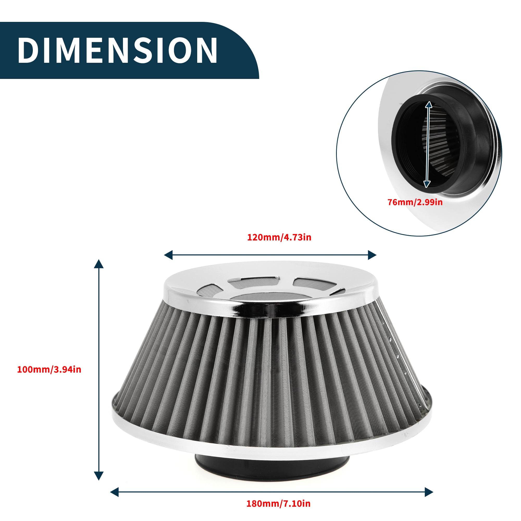 Unique Bargains Engine Air Filter High Flow Clamp-On Cold Air Intake Filter Silver Tone 2.99 in