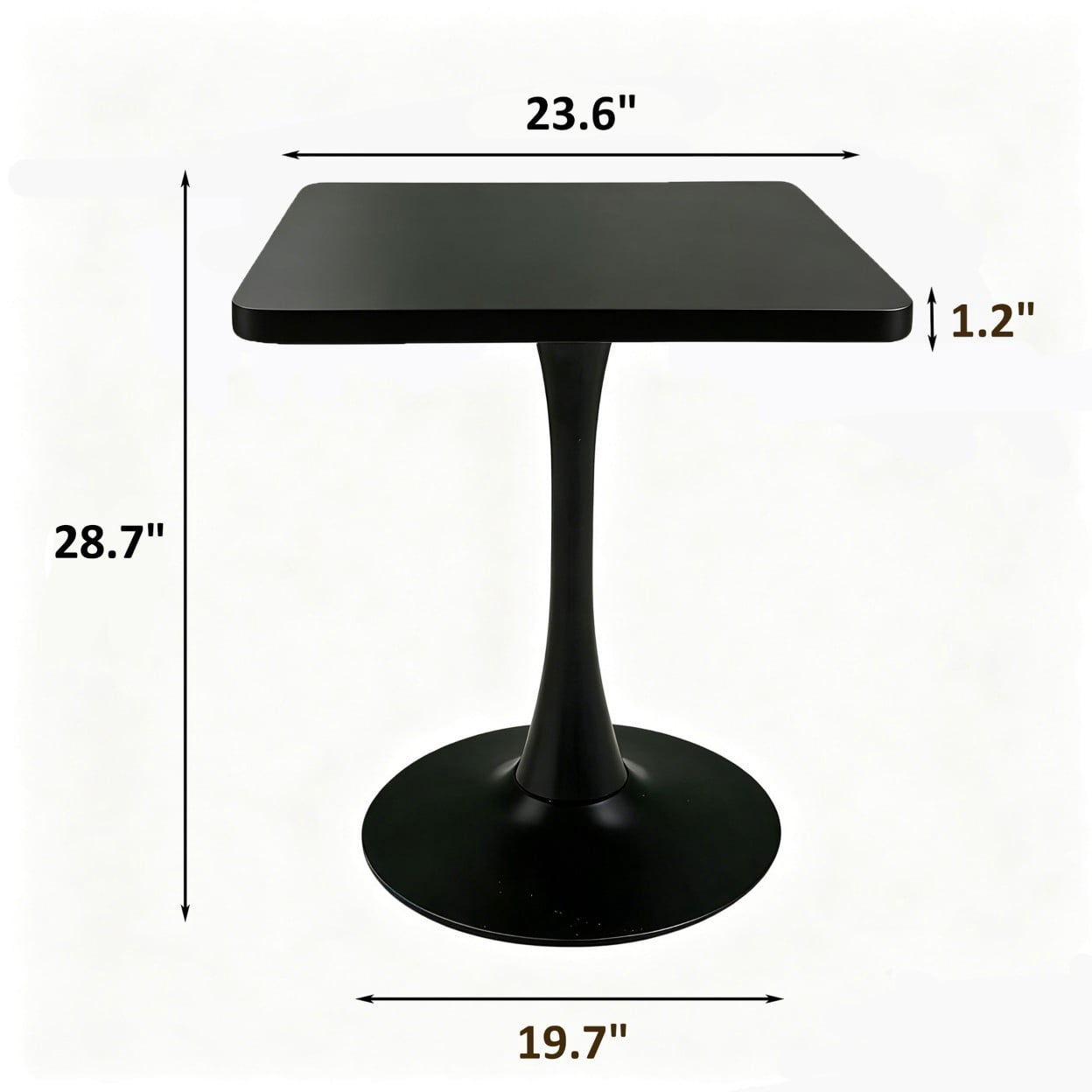 Square Dining Table, 23.6" Tulip Pedestal Table, Mid Century Modern Kitchen Table for 2, Small Space Bistro Dining Table for Apartment Living Room Cafe, Black