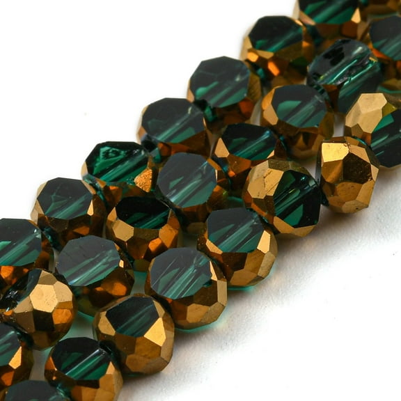 Electroplate Transparent Glass Beads Strands with Golden Plated Edge Faceted Flat Round Sea Green 4x2.5mm Hole: 1mm 70pcs/strand 20.87 inch(53cm)