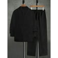 thumbnail image 2 of Men 2 Piece Linen Sets 2025 Button Down Shirt and Drawstring Long Pants Set Summer Outfits Black M, 2 of 5