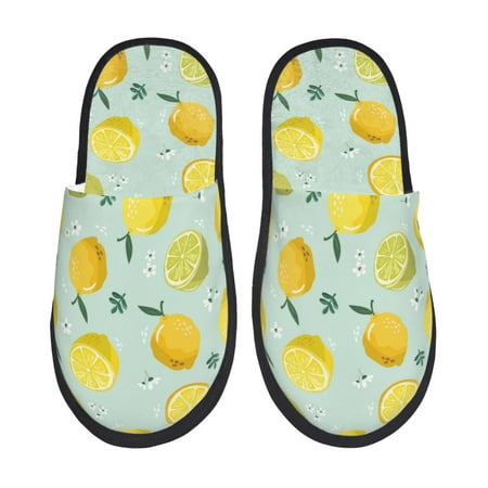 

Slippers for Women/Men - Funny Lemon Flowers Soft Plush Warm Slip-on Slippers House Slippers Indoor House Shoes