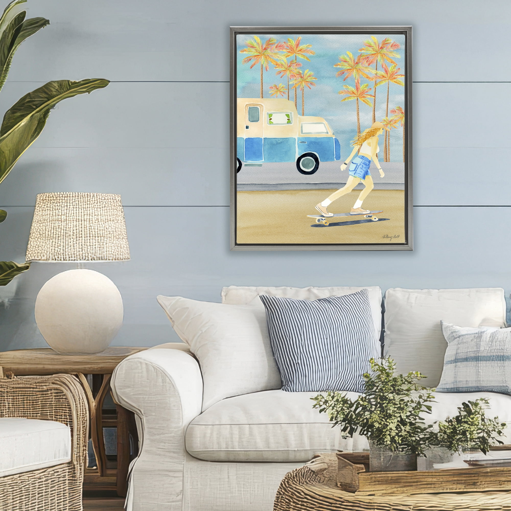 Stupell Industries Santa Monica Road Trip Gray Framed Floater Canvas Wall Art, design by Hillary Holt