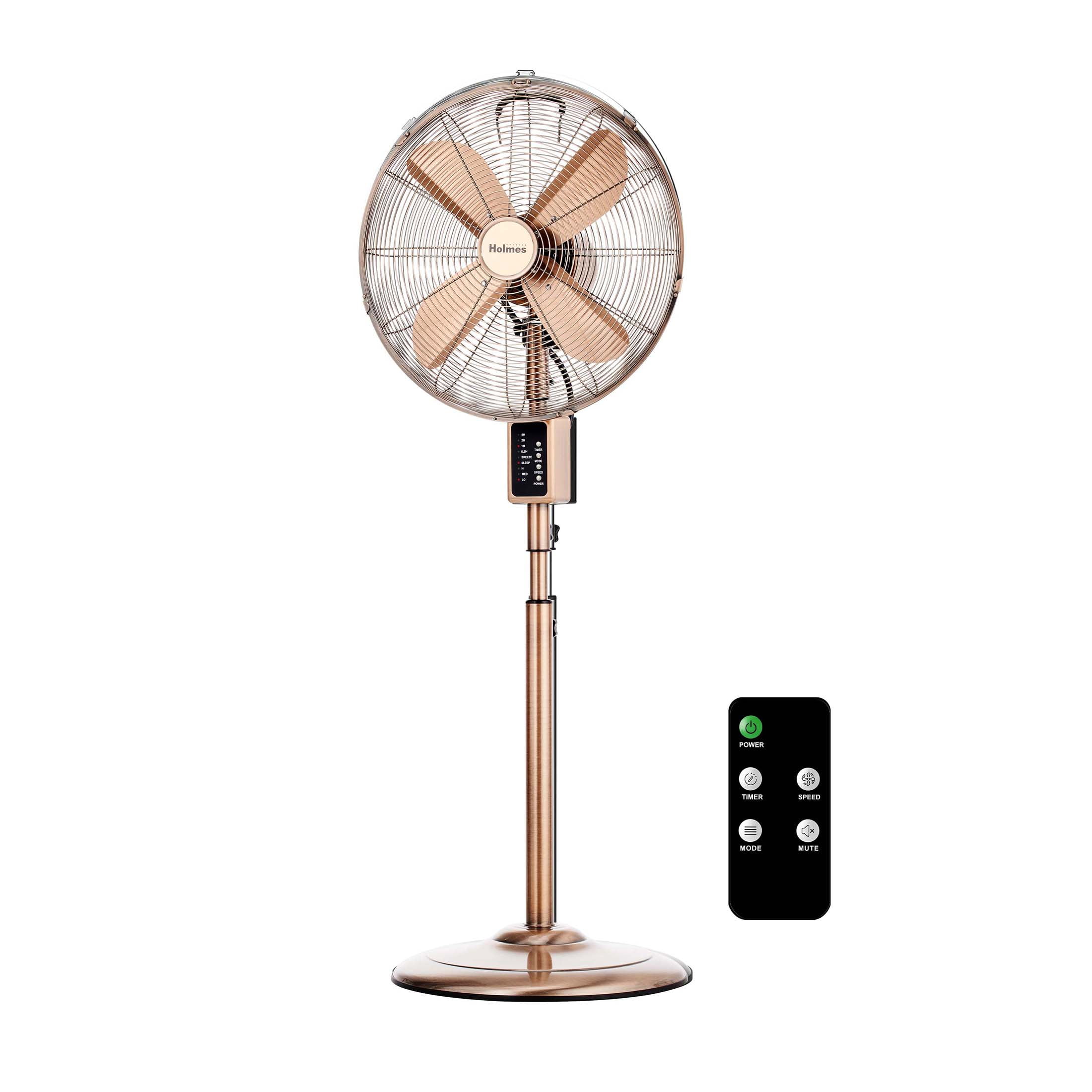 Holmes 16” Digital Metal Stand Fan, 3-Speed, Oscillating, Adjustable Height, Remote, Copper