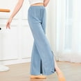 thumbnail image 7 of ZZwxWA Pants Women Summer Straight Trendy Elastic Wide Leg Slit Workout Out Yoga Gym Loose Casual Comfortable Cute Party Solid Full Pants High Waist Trousers Blue L, 7 of 7