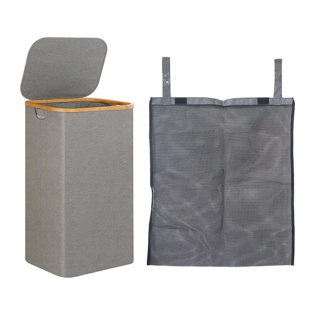 Cesto para la colada, cesta de almacenamiento para ropa sucia con tapa, almohadas con asas, organizador con bolsa interior para guardería familiar Gris