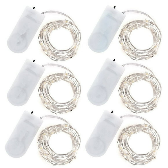 Janrevotw 6 Pack Fairy Lights Battery Operated - Waterproof Mini Firefly Silver Wire String Lights For Bedroom Wedding Mason Jar Craft Shelf Wall Christmas Wreath Party Decoration - 1 Meter 10 Lights
