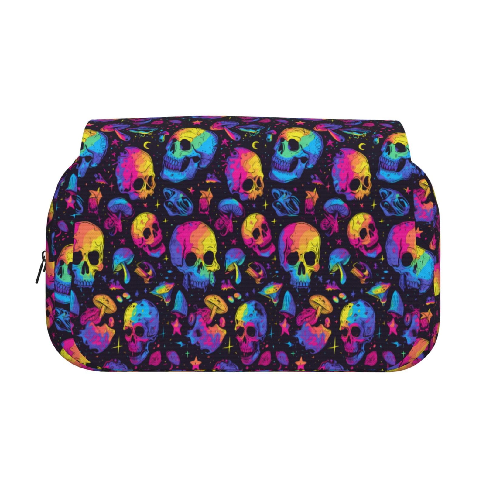 Rateoe mushroom rainbow color Skull Pattern Double Clamshell Pen Case, Storage Organizer with Two Zipper Compartments– Holds Up to 50 Pencils & Pens