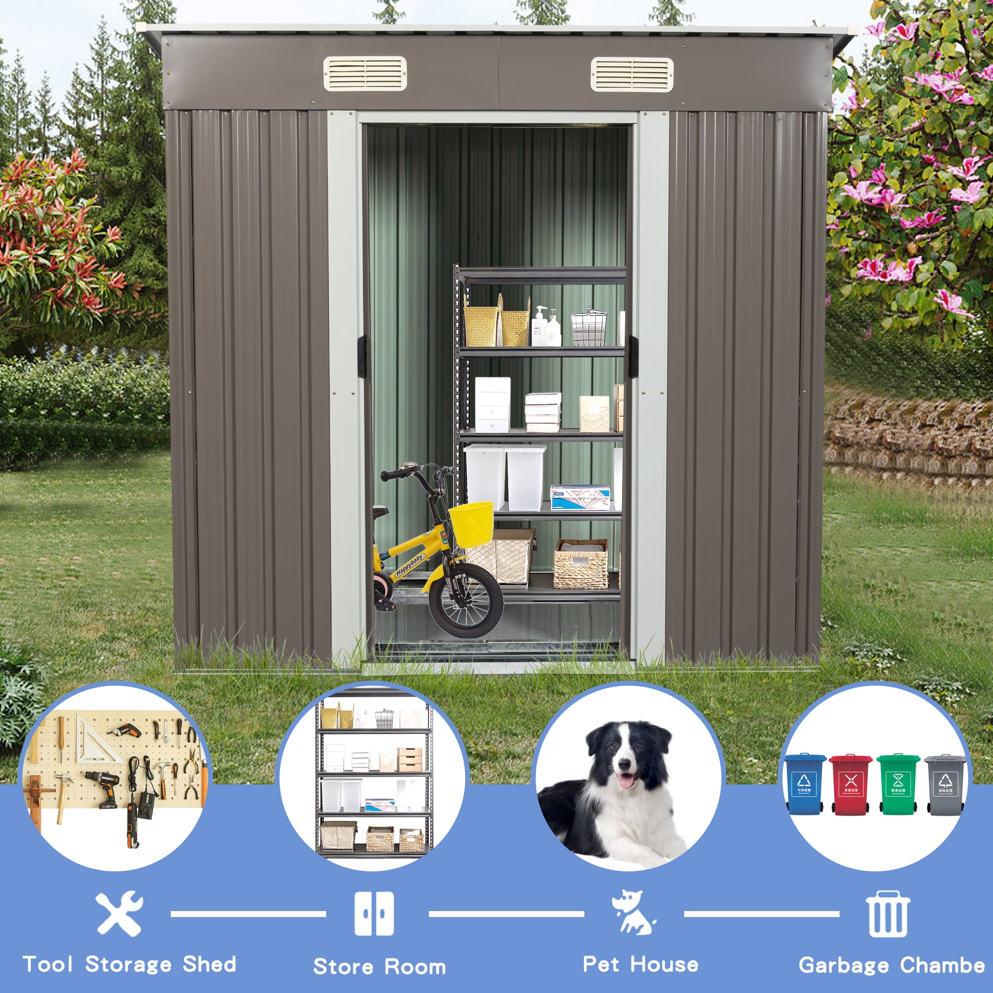 Aimee Lii 72"x42" Metal Outdoor Storage Shed, Utility Tool Shed Storage House, Metal Sheds Outdoor Storage for Backyard Garden Patio Lawn, Gray Aimee Lii 72"x42" Metal Outdoor Storage Shed, Utility Tool Shed Storage House, Metal Sheds Outdoor Storage for Backyard Garden Patio Lawn, Gray