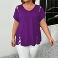 thumbnail image 2 of MORTTIC Women's Plus Size V-Neck Short Sleeve Casual T-Shirt with Criss Cross Strap Detail for Summer Purple，3XL, 2 of 4