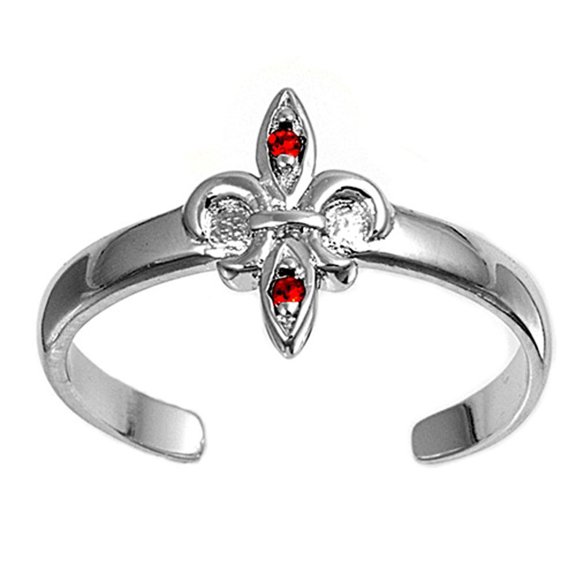 Fleur De Lis Simulated Ruby .925 Sterling Silver Toe Ring Jewelry Female Unisex
