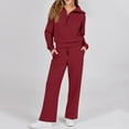 thumbnail image 6 of WTOBBY Women's Fall Sportswear Set, Casual Half-Zip Oversized Sweatshirt and Wide Leg Sweatpants Two-Piece Outfit, Comfortable Stylish for Women,Deep Red L, 6 of 6
