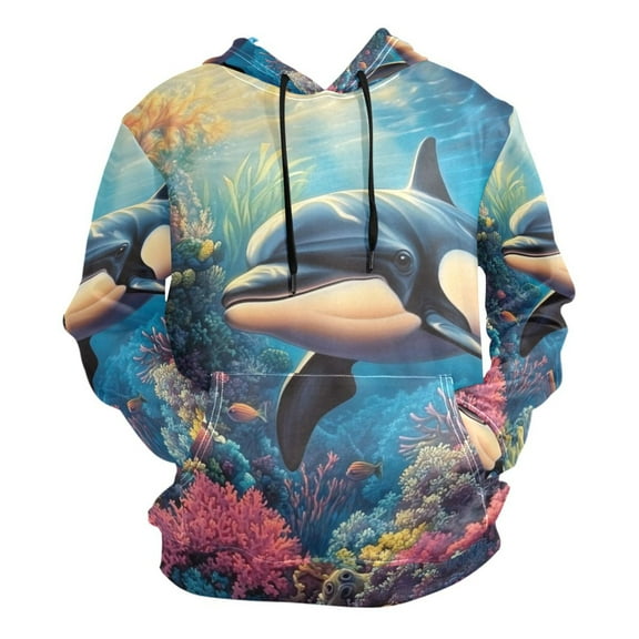 Dolphin and Corals Men’s Hoodies Sweatshirt Fleece Jackets Long Sleeve Sweatshirts
