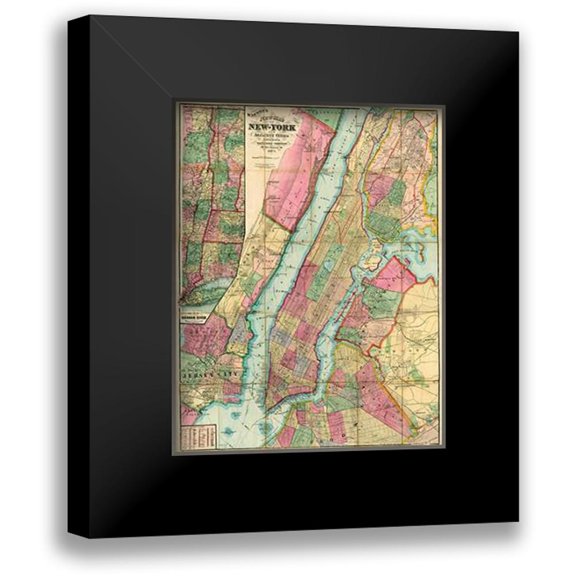 Watson, Gaylord 12x14 Black Modern Framed Museum Art Print Titled - Map of New York and Adjacent Cities, 1874