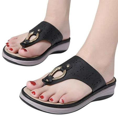 

PANOEGSN Women s Pinch Toe Casual Sandals Shoes Flip Flops Wedges Summer Slippers Footwear Beach Outdoor