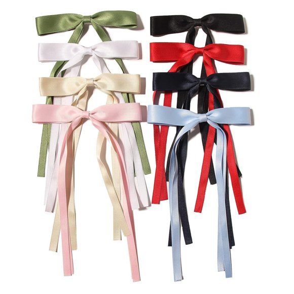 8 lazos coloridos para el pelo para mujeres y niñas, cinta de satén con lazo de cola larga, pinzas para el pelo y pasadores con borlas, accesorios para el pelo (8 colores) pinzas para el pelo con lazo