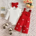 thumbnail image 2 of CAICJ98 Newborn Baby Girl Fall Winter Outfit Long Sleeve Ribbed Romper Suspender Overalls Pants Set Infant Cute Clothes (Red,18-24 Months), 2 of 6