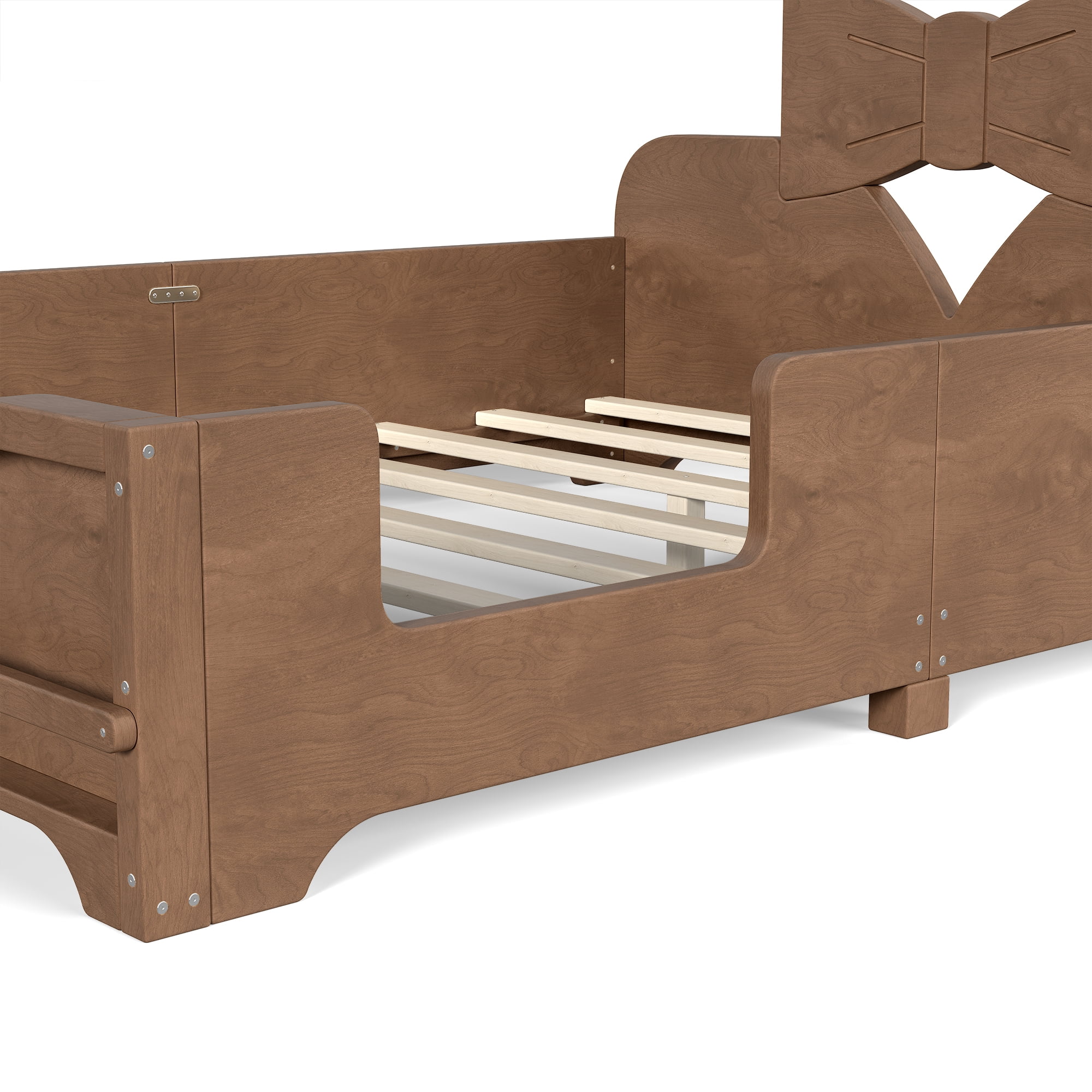 Leumius Full Platform Bed,Modern Wood Frame Bed with Full Surround Guardrails & Built-in Side Bookshelf for Kids Room,No Box Spring Needed,Deep Natural