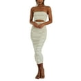 thumbnail image 5 of Women Summer Strapless Knitted Long Dress Off Shoulder Striped Cutout Midi Dress Bodycon Backless Beach Sun Dress, 5 of 8