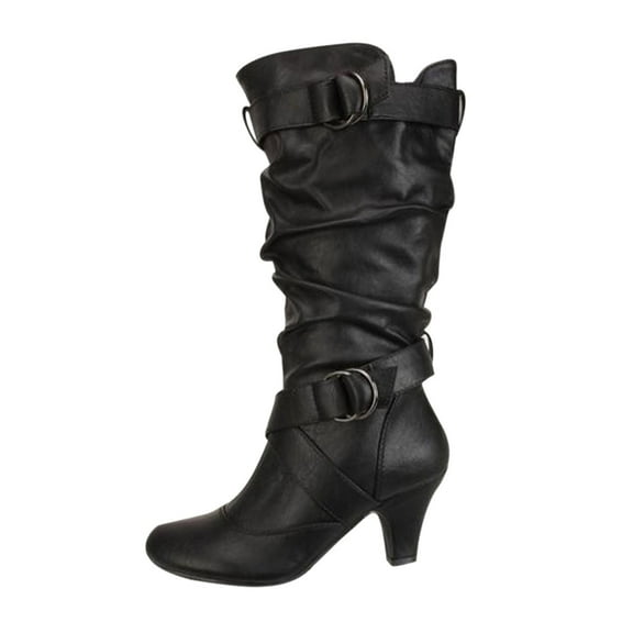 Xiaoxatg Women's Knee-High Retro Tapered Heel Boots - Stylish High Heel Booties for Fashion 8.5 Black
