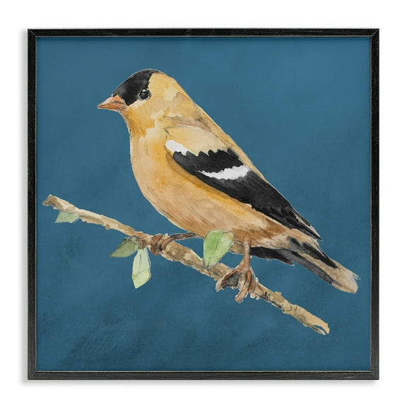 Stupell Industries Traditional Yellow Bird Animals & Insects Painting Black Framed Art Print Wall Art, 12 x 12