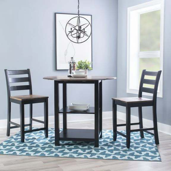 Colm 3-Piece Counter Height Dining Set, Black and Wire Brushed Oak