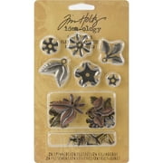 Idea-Ology Metal Foliage W/Fasteners .375" To 1" 18/Pkg-Antique Nickel, Brass & Copper