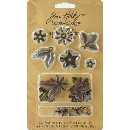 Idea-Ology Metal Foliage W/Fasteners .375" To 1" 18/Pkg-Antique Nickel, Brass & Copper