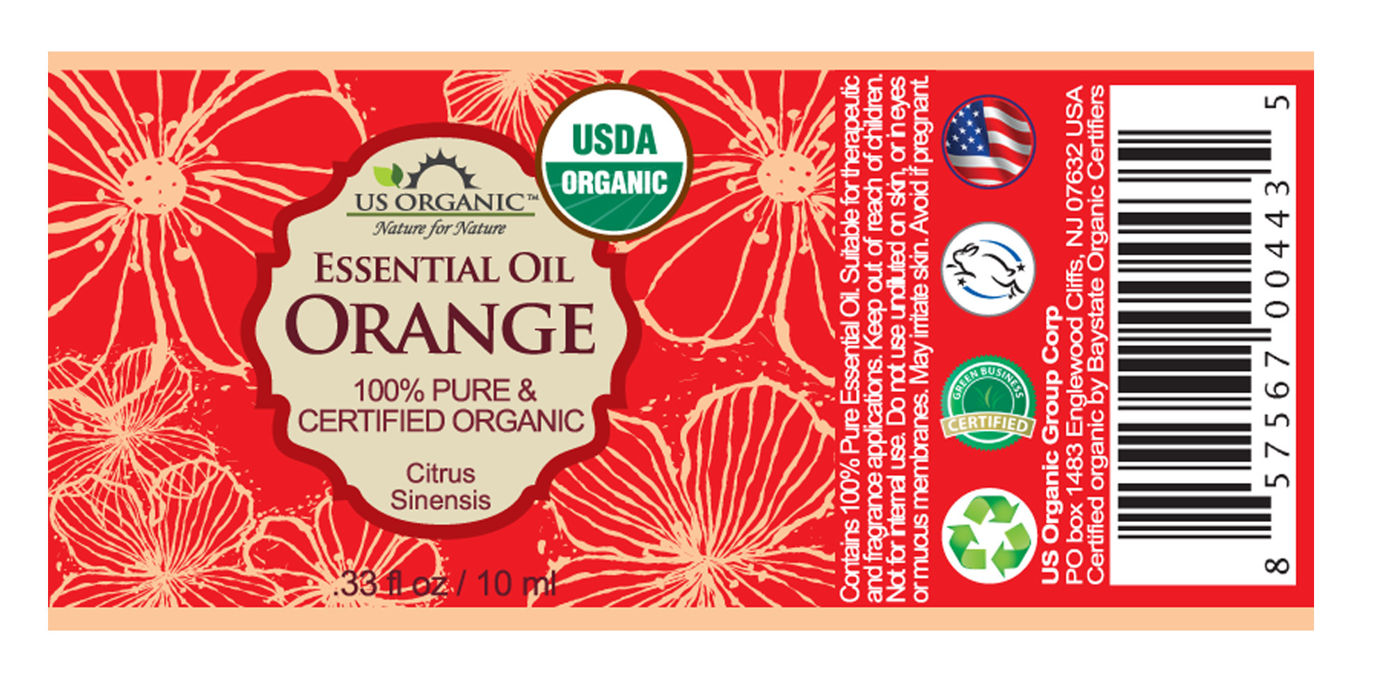 100% Pure Certified USDA Organic - Sweet Orange Essential Oil