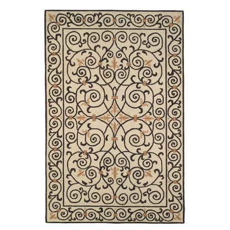 SAFAVIEH Chelsea Aragon Geometric Borders Wool Area Rug  Ivory/Dark Brown  7 6 x9 6  Oval Chelsea Rug Collection. Americana Area Rugs. The Chelsea Collection of Americana styled area rugs is a marvelous display of turn-of-the-century designs in warm  inviting color palettes. Made from 100% pure virgin wool pile for a soft feel and sophisticated look that enriches the character of home decor. Available in a wide selection of country or floral designs. Use the Chelsea rugs for a designer chic and transitional upgrade in your home.