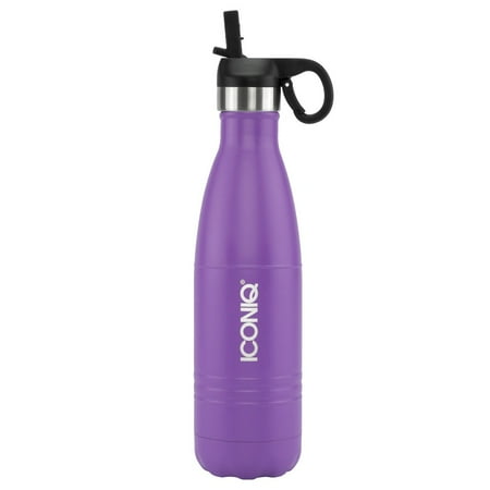 Stainless Steel Pop Up ICONIQ Stainless Steel Vacuum Insulated Water Bottle Includes Bonus Black Pop Up Straw Cap, 17 Ounce (Purple) ()