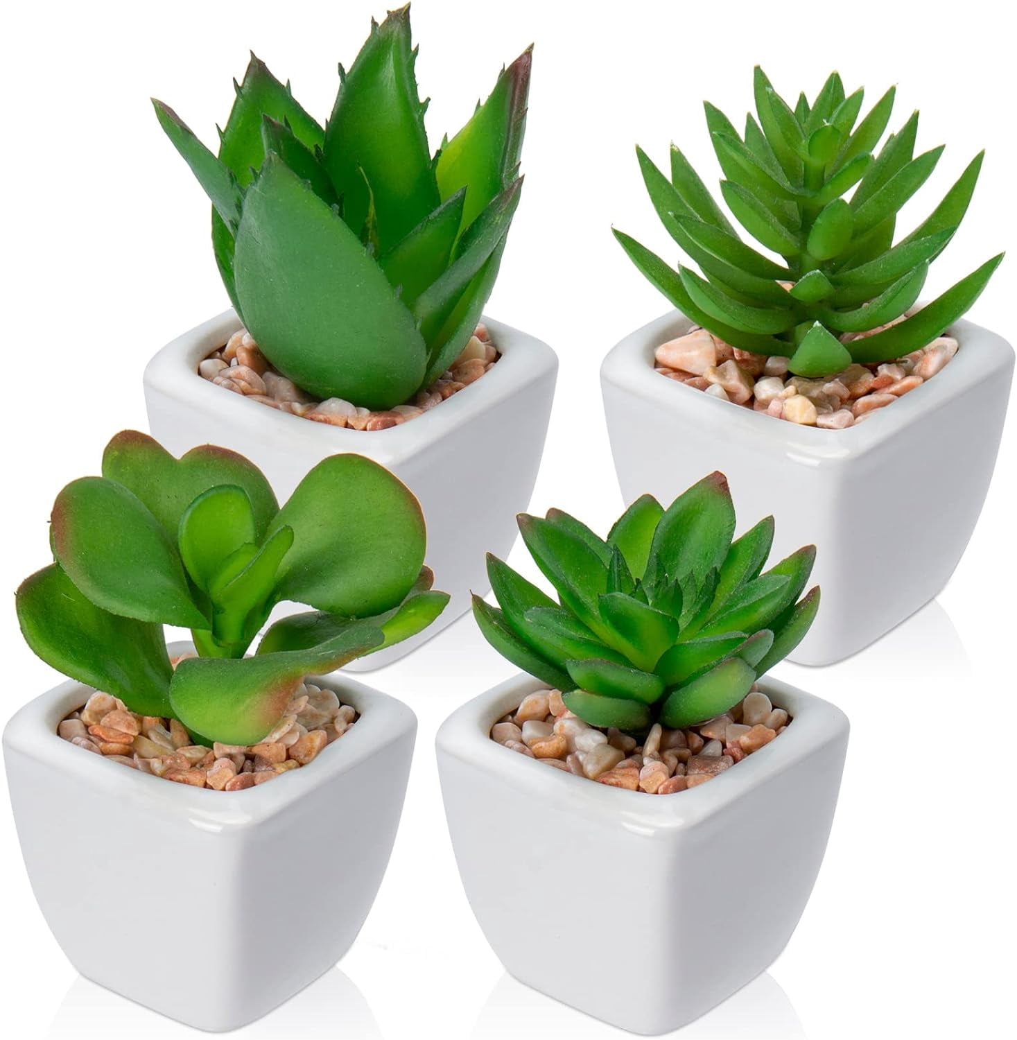 Mini Fake Plants 3 Packs Artificial Succulents Plants in Round Glass Vase Cute Faux Succulents for Bathroom Kitchens Shelf Table Decor