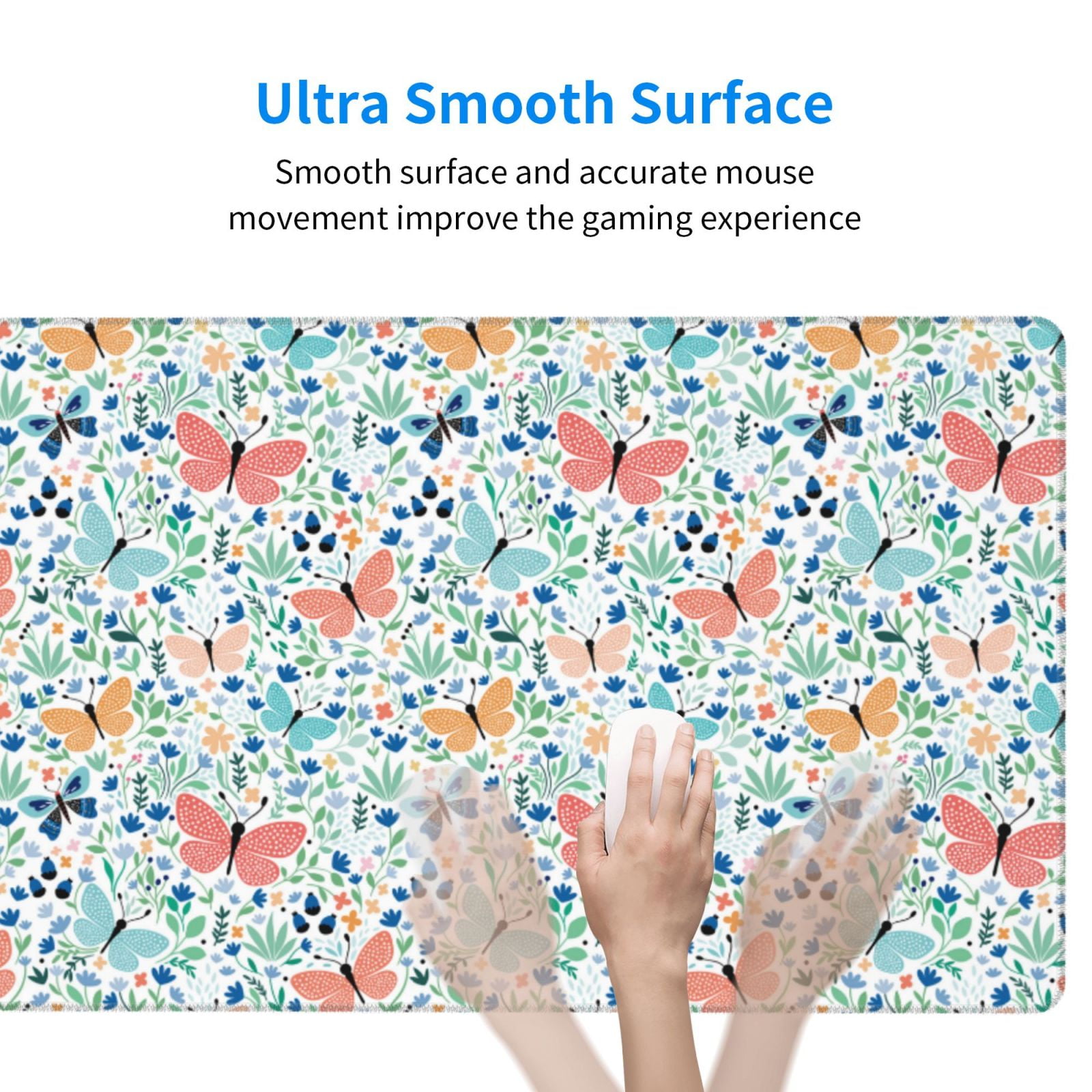 Naloa Butterflies Gaming Mouse Pad Large Mouse Mat Long Extended Desk Pad Non-Slip Rubber Mice Pads Stitched Edges Thin Pad (16x29.5 Inch)