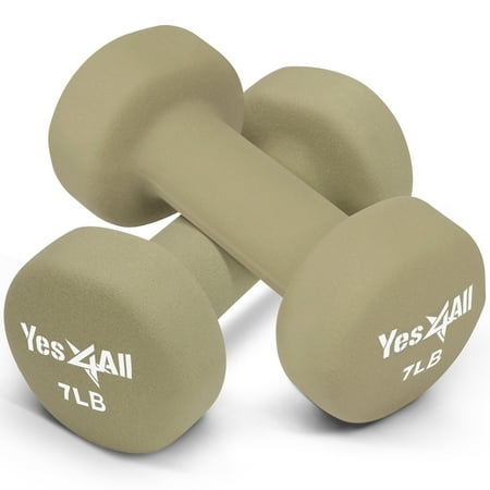Yes4All 7 lbs Neoprene Dumbbells with Non Slip Grip &ndash; Great for Total Body Workout &ndash; Total Weight: 14 lbs (Set of 2)