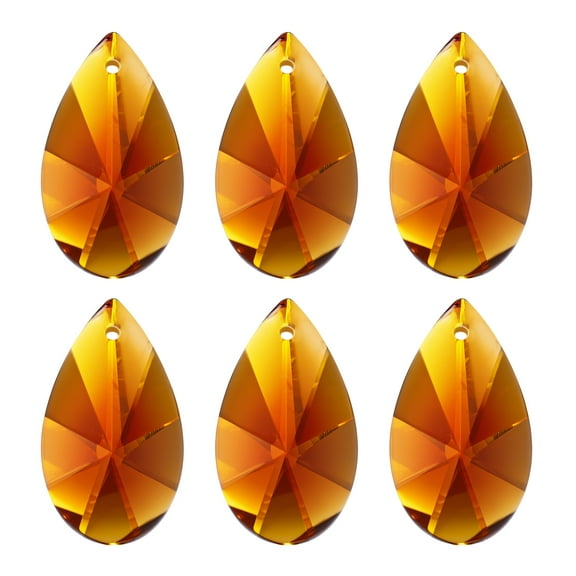 Uxcell K9 Crystal Pendants Teardrop Beads, 6 Pack 38mm Chandelier Prisms Parts Hanging Beads DIY Lamp for Arts Crafts Decor, Amber