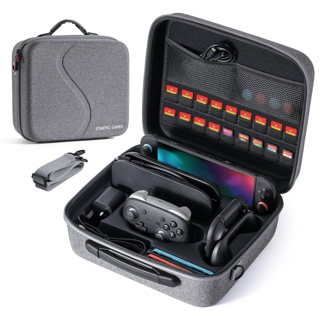 Funda de transporte compatible con Nintendo Switch 2 con ranuras para tarjetas de juego; bolsa de viaje rígida y portátil para la consola, el mando Pro y los accesorios