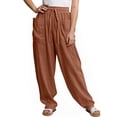 thumbnail image 5 of TOMVIGX Barrel Pants Women Wide Leg Corduroy Travel Flowy Pants Drawstring Loose Cropped Casual Trousers with Pockets Brown L, 5 of 5