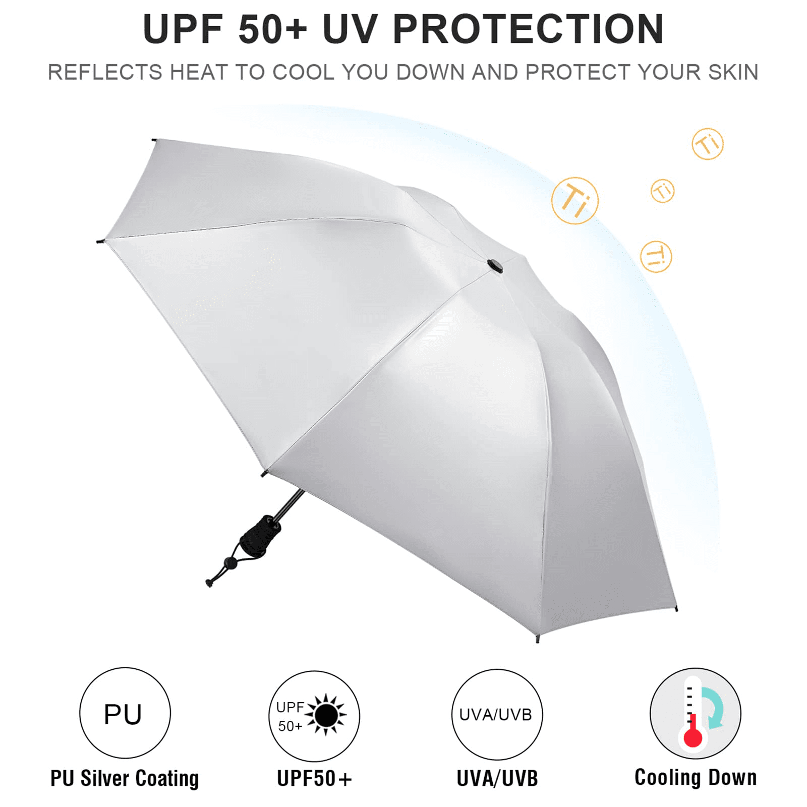 G4Free Liteflex Hiking Umbrella Mini Compact Ultralight Collapsible Reflective Silver Trekking Backpacking Umbrella
