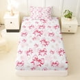 thumbnail image 4 of spefrowx Watercolor Pink Bow Twin Sheets for Girls, Cartoon Ribbon Theme Bedding, 3 Pieces, 1 Flat Sheet, 1 Fitted Sheet and 1 Pillowcase, 4 of 6