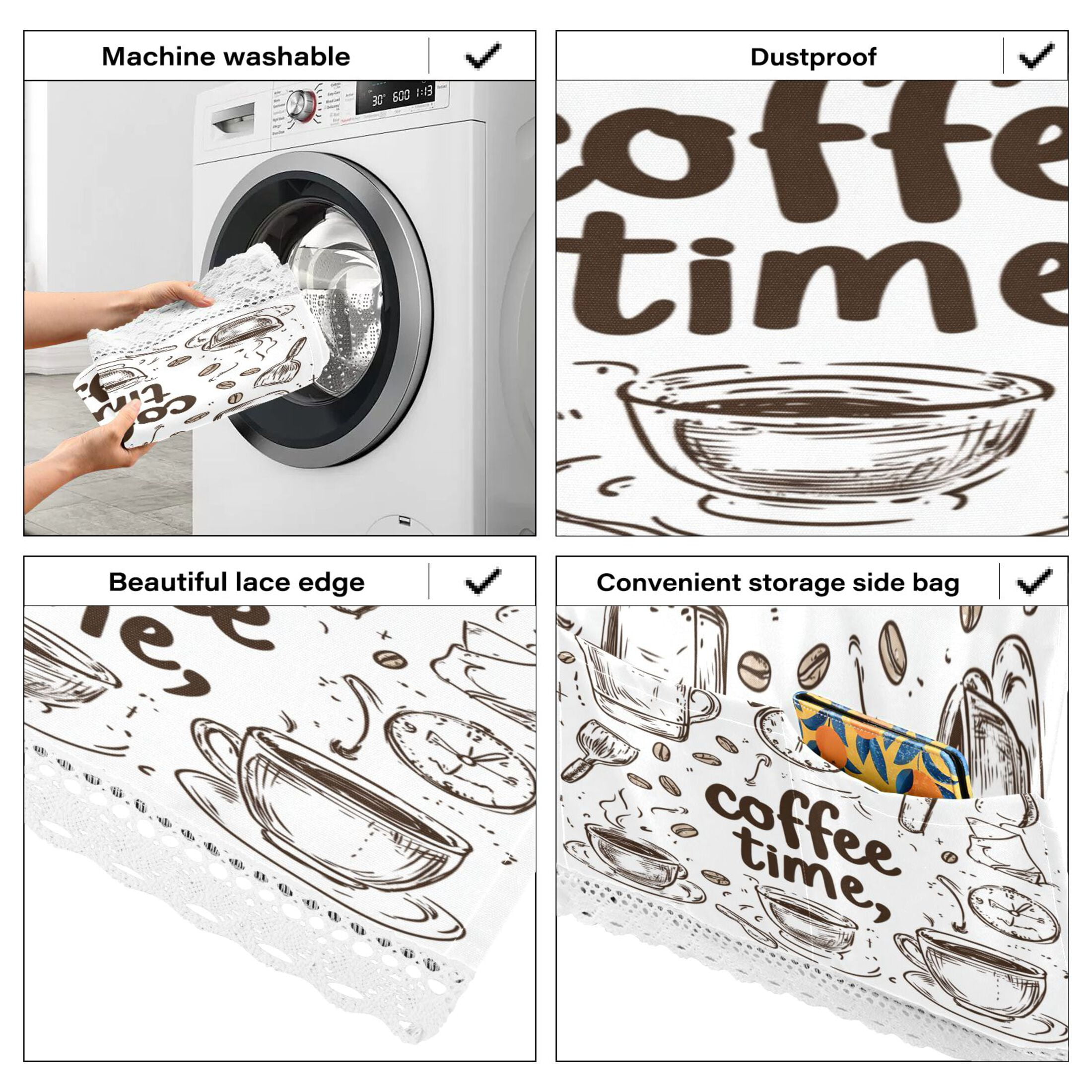 Coffee Time NowWasher and Dryer Covers Dust-Proof and Oil Resistant Fridge Cover with 4 Storage Pockets Washing Machine Top Cover for Laundry Kitchen Home 51.2 x 22 In
