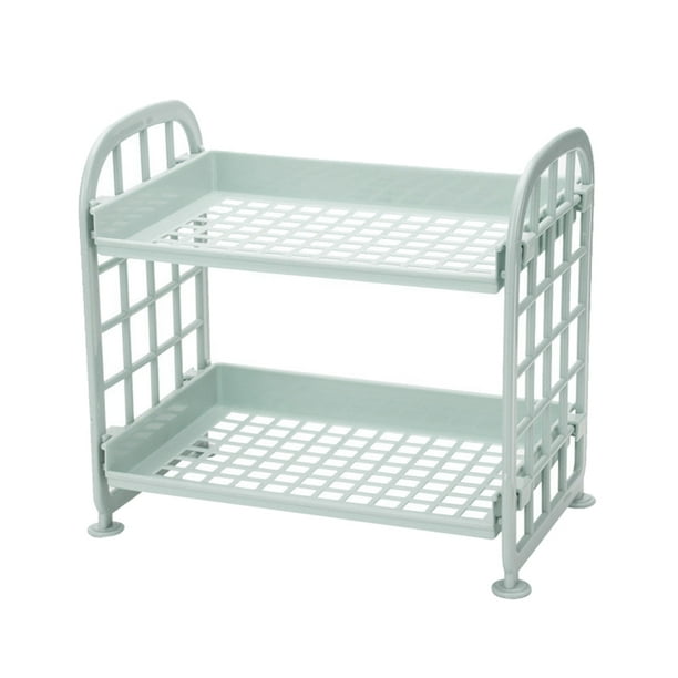 EeaseMX Estante de plástico de 2 capas para cocina, escritorio, sala de estar, baño, encimera, inodoro, organizador de almacenamiento (azul nórdico)