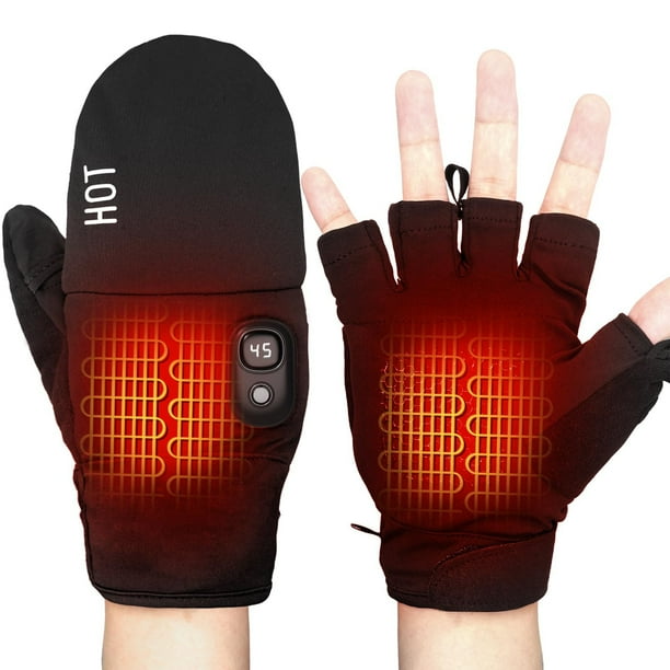 Guantes calefactables recargables para hombre y mujer | Guantes térmicos de mano completa y sin dedos con control de temperatura de 5 velocidades | Batería de 3000 mAh | Compatibles con pantalla
